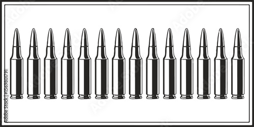 vector illustration of realistic bullets ammunition in a row for military and defense design projects