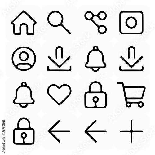 A vector set of social media icons for web design, featuring symbols for internet and business use