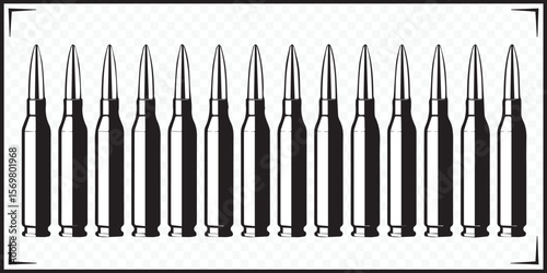 professional ammunition vector depicting bullets arranged in row for military, tactical, and combat themes