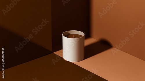 A cylindrical candle in a minimalist setting.
