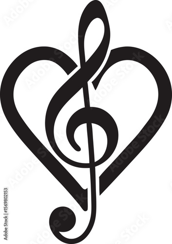 Musical Heart Treble Clef Symbol Combined with a Heart Shape