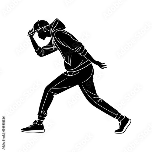 minimalistic black silhouette of hip hop dancer vector illustration