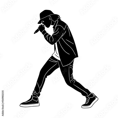 minimalistic black silhouette of hip hop dancer vector illustration