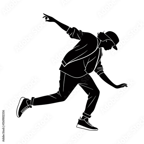 minimalistic black silhouette of hip hop dancer vector illustration