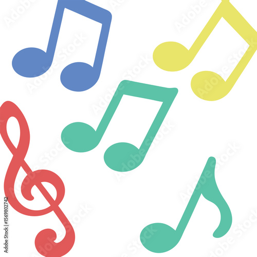 Colorful Musical Notes and Treble Clef on White Background