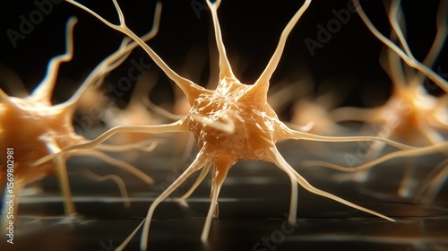 Close-Up View of Neurons with Multiple Dendrites Against a Dark Background
