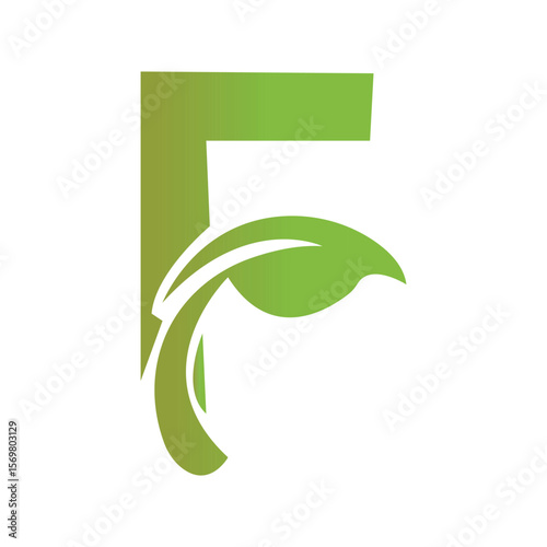 Abstract letter f green leaf logo