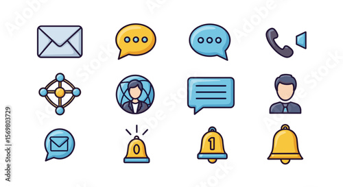 Illustration showing various communication and notification icons including messages and profile images icons