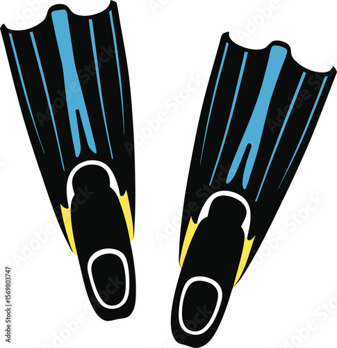 Pair of Black and Blue Swimming Fins on a White Background