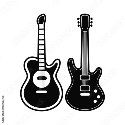 Guitar Icon – Acoustic or Electric Musical Instrument Vector Illustration