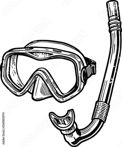 Monochrome Illustration of Snorkel and Mask for Underwater Swimming Activities