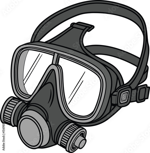 Illustration of a Full Face Respirator Mask with Dual Cartridges