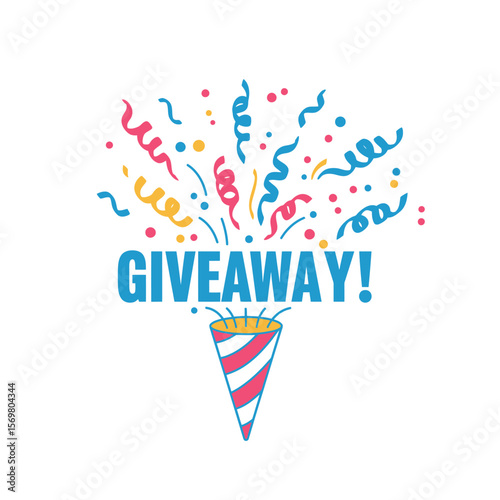 Festive giveaway announcement with party popper and confetti.