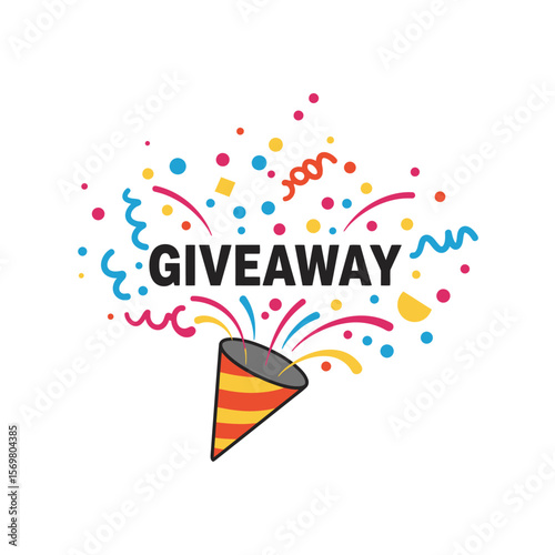 Colorful giveaway banner with confetti and a party popper.