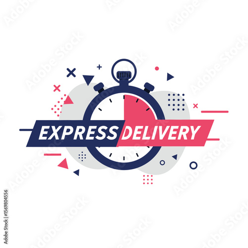 Express delivery service with a stopwatch graphic, highlighting speed and time.