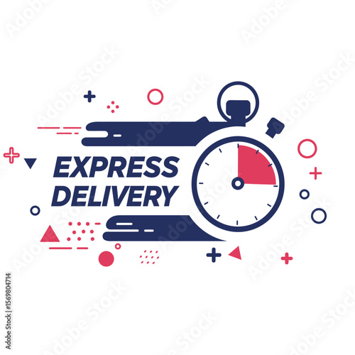 Fast express delivery service, symbolized by a stopwatch and motion lines.