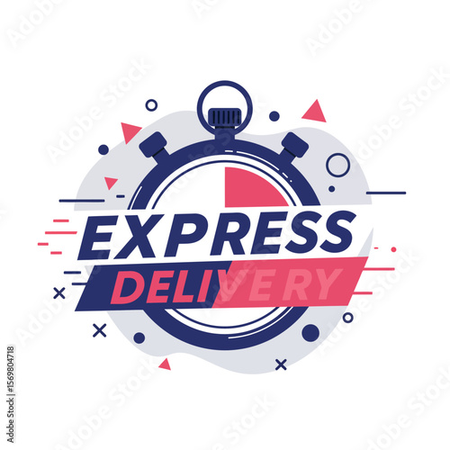 Express delivery concept featuring a stopwatch and abstract graphic elements.