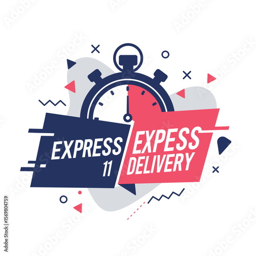 A graphic illustration depicting express delivery with a stopwatch and text.