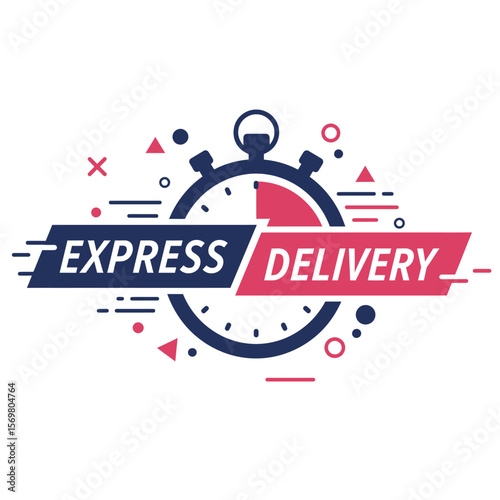 A graphic design for express delivery, featuring a stopwatch and dynamic elements.