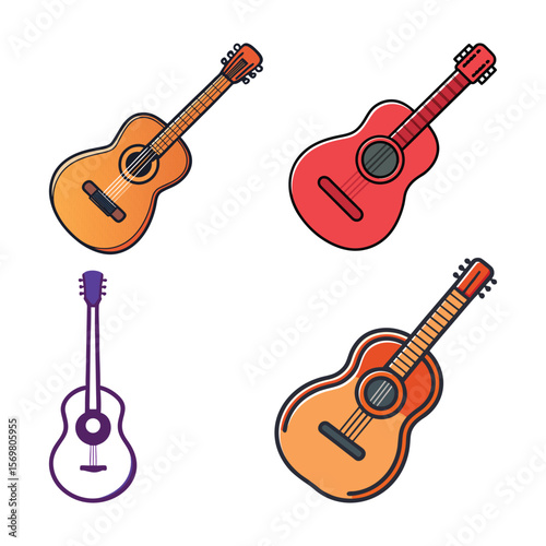 Guitar Icon – Acoustic or Electric Musical Instrument Vector Illustration