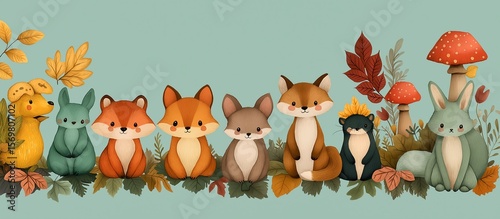 Forest animals in the meadow. Illustration on the theme of animals and cartoons, forest and humor.