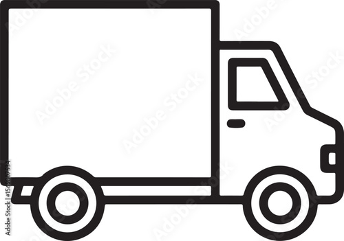 Black and white line art illustration of a delivery truck cargo van freight vehicle