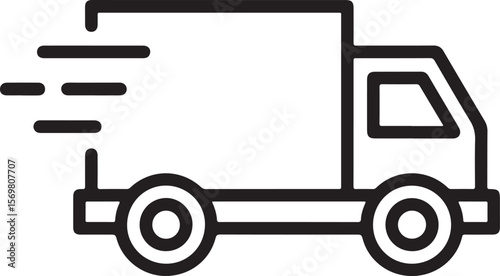 Black and white line art of a delivery truck transportation logistics
