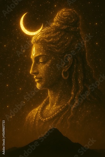 Hindu god shiva poster with a starry  background