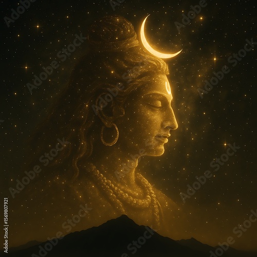 shiva Ji in Black and Gold Universe – Silhouette with Cosmic Glow