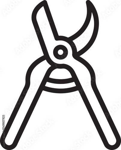 Black line art illustration of pruning shears garden tool cutting tool