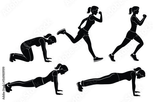 Running silhouettes of male and female athletes in action