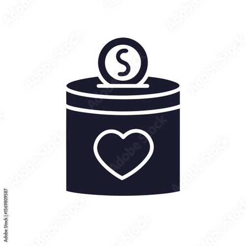 Dark blue donation box with heart and coin charity
