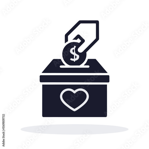 Dark donation box with heart and coin dollar hand