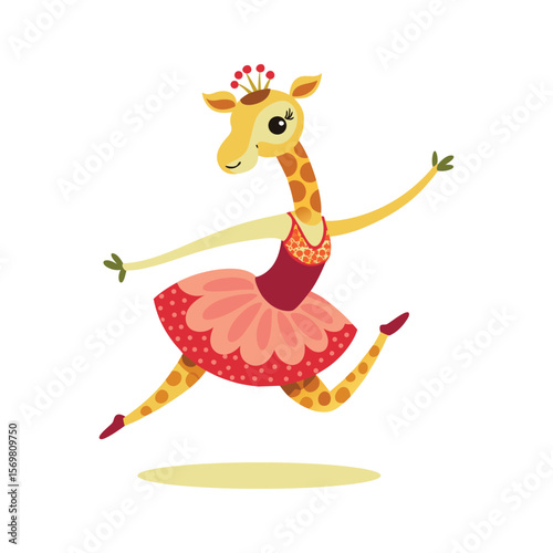 Clumsy Ballerina Giraffe in Tutu Doing Funny Dance Spin – Cute Cartoon Animal Vector for Kids, Humor, Nursery Art