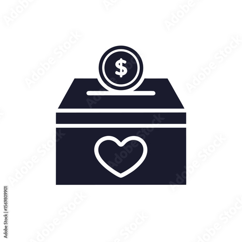 Donation box with coin and heart money currency