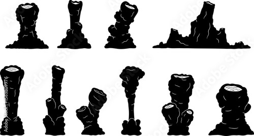 Vector illustration of black and white stalagmites for game design and cave background assets