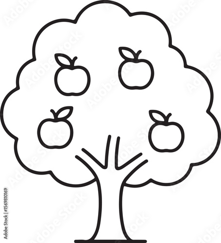 Simple line art apple tree with fruit nature drawing