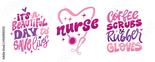Cute hand drawn doodle lettering quote about Nurse. Lettering for t-shirt design, mug print, bag print, clothes fashion. 100% hand drawn vector image.