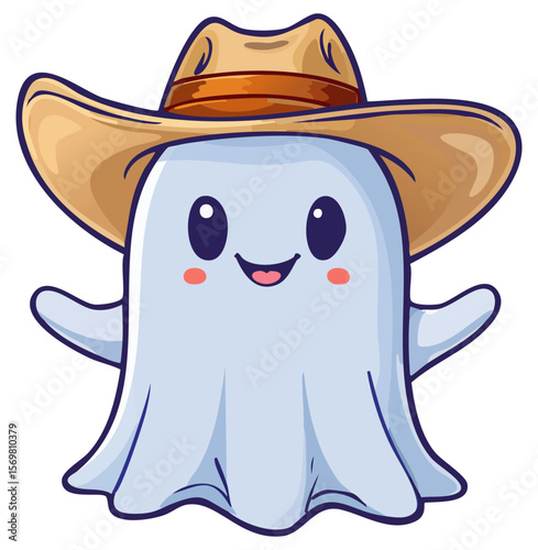 Cute cartoon ghost wearing a cowboy hat