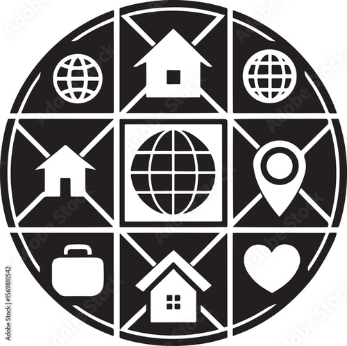 Real estate icon set illustrating various property and building symbols for home, business, and residential design concepts