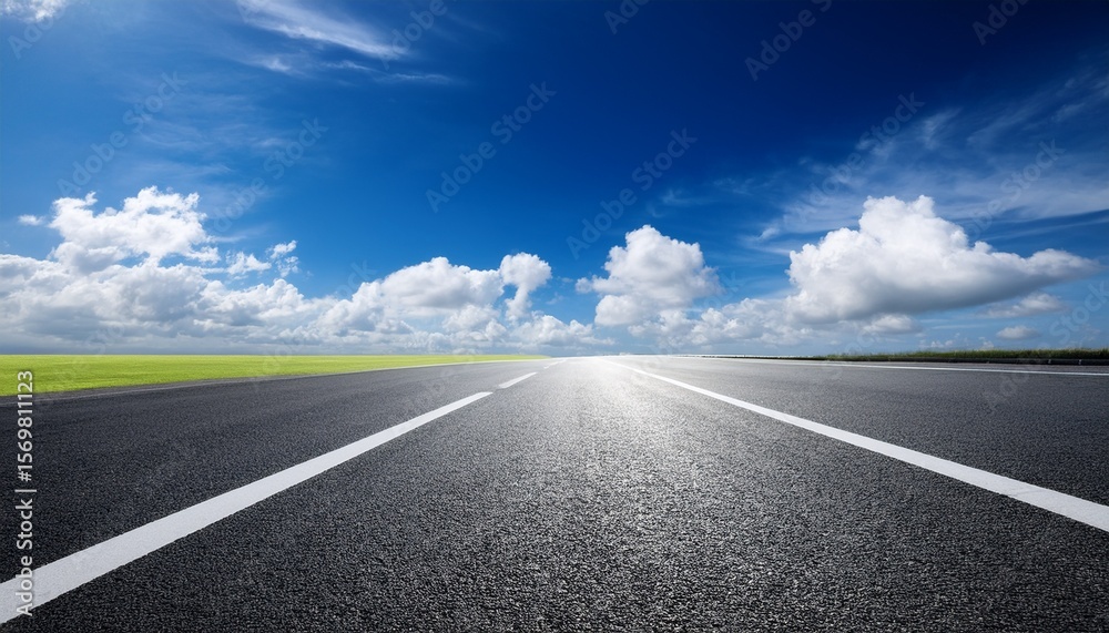 Fototapeta premium empty asphalt road and blue sky with white clouds road background with blue sky with clouds