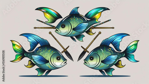 vector illustration of a set of colorful fishes