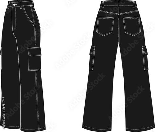 Shop black wide leg cargo pants for women high waisted casual streetwear fashion online now today