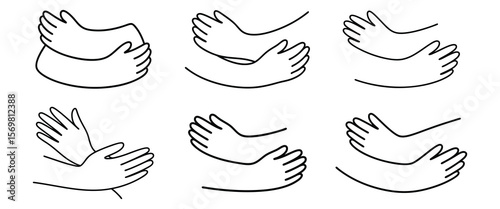 Hand drawn line art embracing arms in various poses representing love and support
