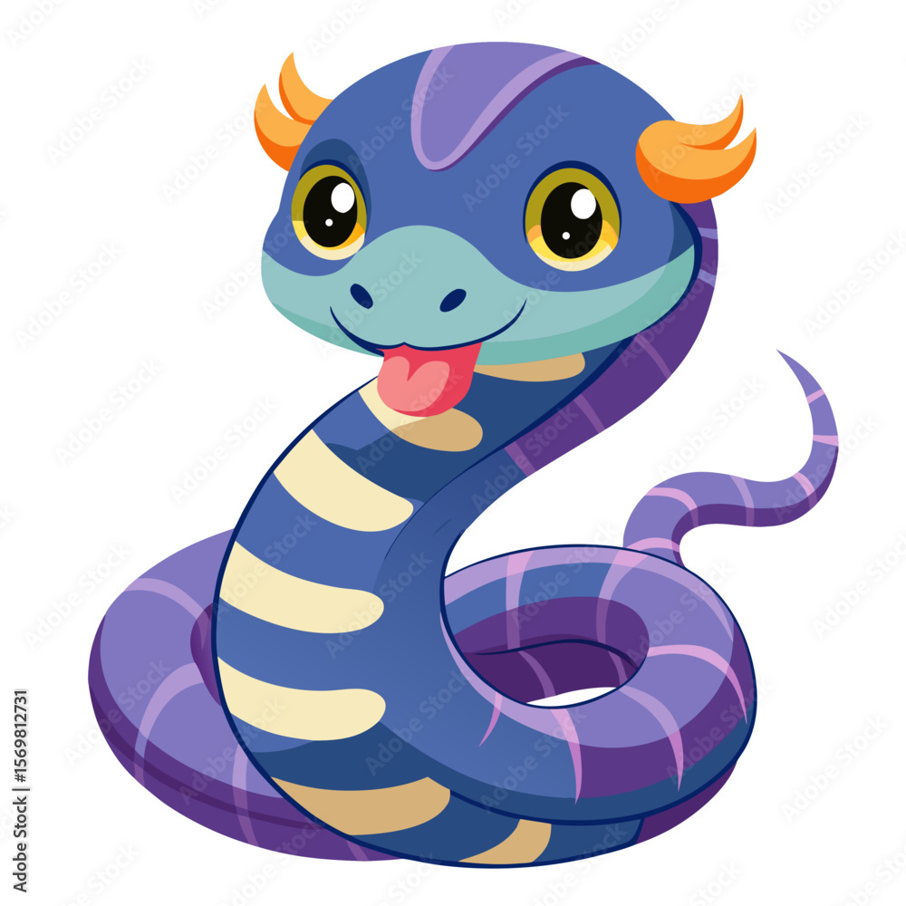 Naklejka premium Venomous Snake Vector Illustration - Curled Snake with Tongue Out, cute animal illustration