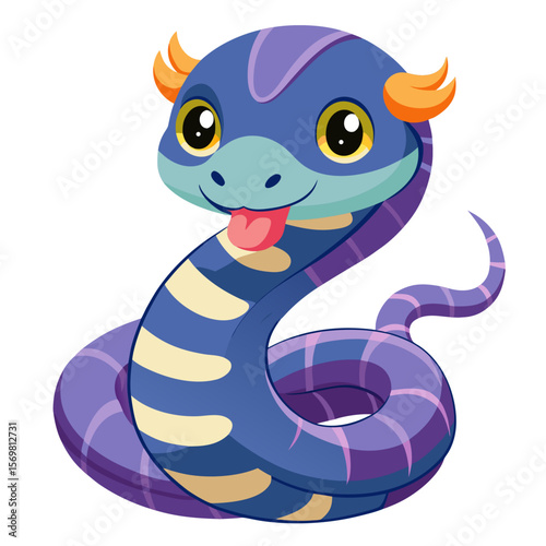 Venomous Snake Vector Illustration - Curled Snake with Tongue Out, cute animal illustration

