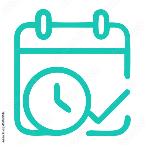 Line Style Detailed Calendar Clock Check Mark Schedule Time Icon
