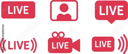 Live streaming icons vector set for social media broadcast and online video stream design concept