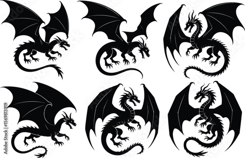 Wallpaper Mural Majestic Dragons A Collection of Six Elegant Black Dragon Illustrations Torontodigital.ca