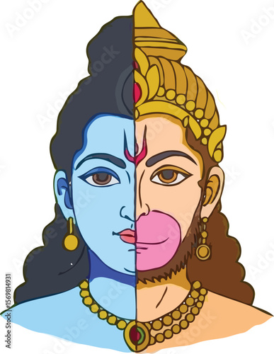 vector illustration mahadev and hanuman